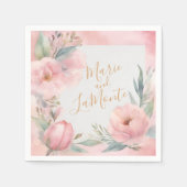 Roze Pastel Waterverf Bloemen Bruiloft Servetten (Voorkant)