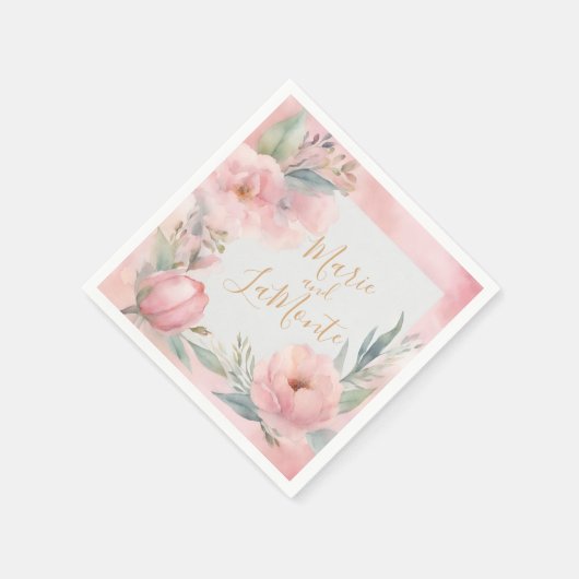 Roze Pastel Waterverf Bloemen Bruiloft Servetten (Hoek)