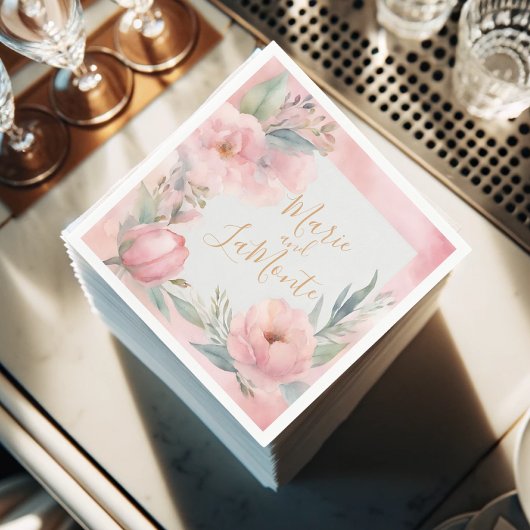 Roze Pastel Waterverf Bloemen Bruiloft Servetten