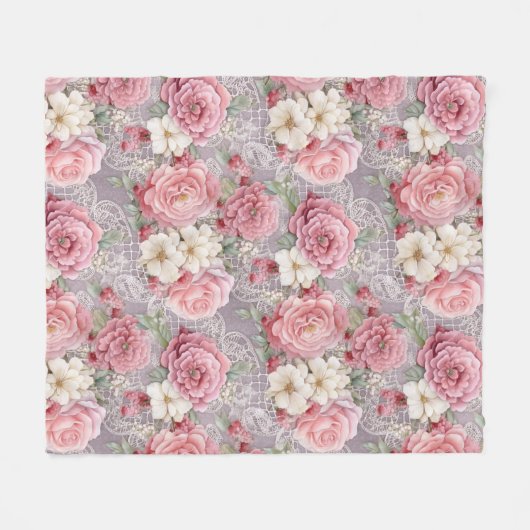  Roze Pastel Waterverf Bloemen & Kant Fleece Deken (Voorkant (Horizontaal))