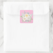 Roze Pastel Waterverf Bloemen Vierkante Sticker (Tas)