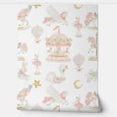 Roze Pastel Waterverf Carrousel Vrolijk rond Behang (Afrollen)