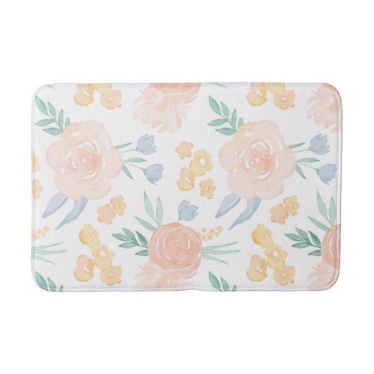 Roze Pastel Waterverf Floral gepersonaliseerd Badmat (Voorkant)