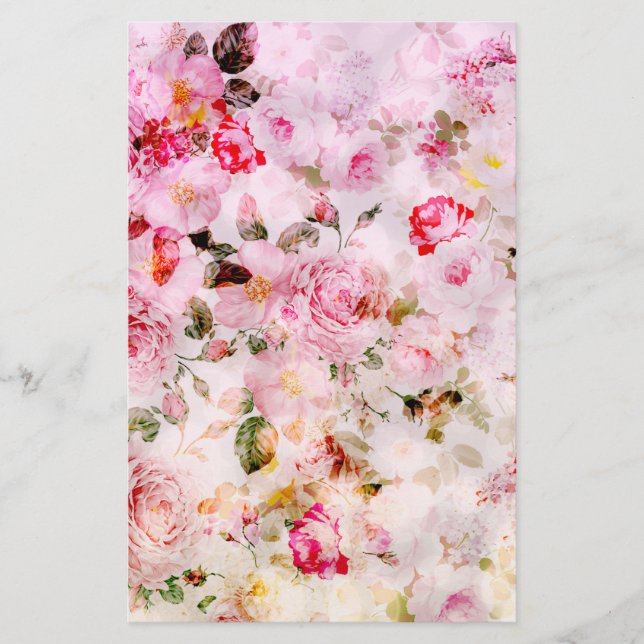  roze pastel waterverf floreel patroon (Voorkant)
