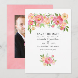 Roze Pastel Waterverf Pioenrozen Trouwfoto Save The Date