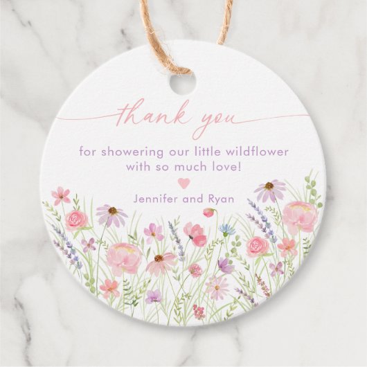 Roze Pastel Wildflower Baby shower Bedankjes Labels (Voorkant)