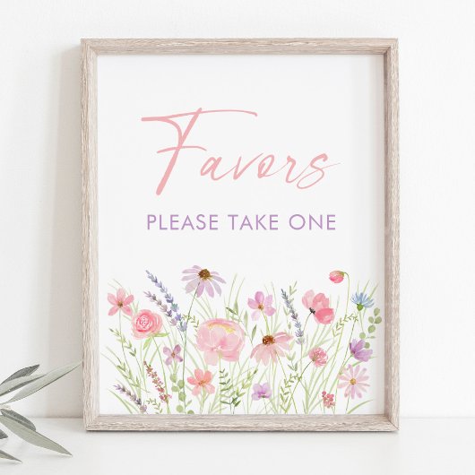 Roze Pastel Wildflower Baby shower Favor Sign Poster