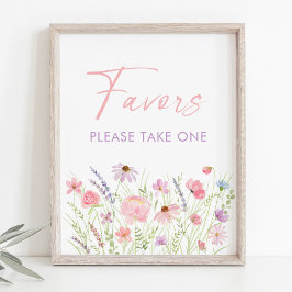 Roze Pastel Wildflower Baby shower Favor Sign Poster