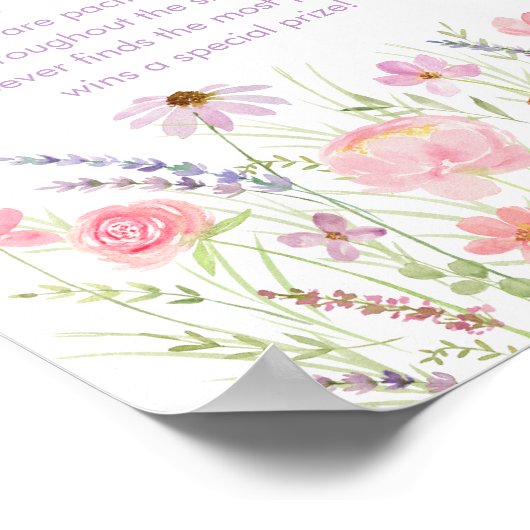 Roze Pastel Wildflower Baby shower Fopspeen Spel Poster (Hoek)