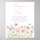 Roze Pastel Wildflower Baby shower Fopspeen Spel Poster (Voorkant)
