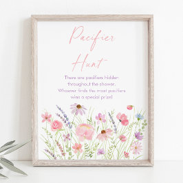 Roze Pastel Wildflower Baby shower Fopspeen Spel Poster