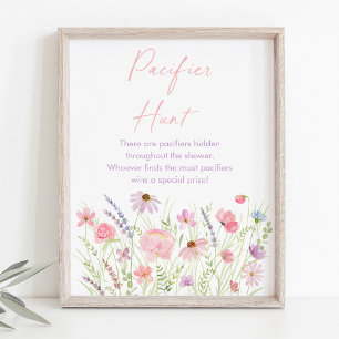 Roze Pastel Wildflower Baby shower Fopspeen Spel Poster