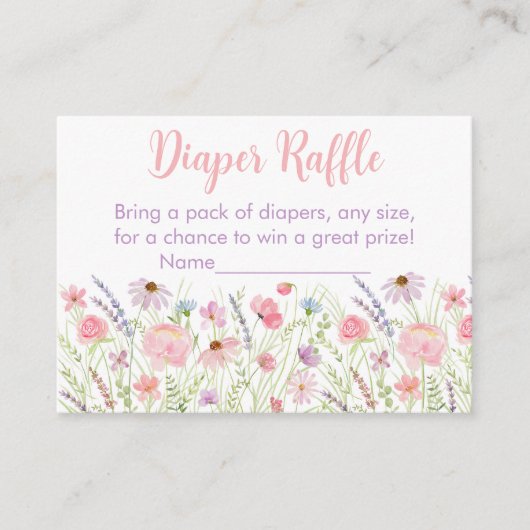 Roze Pastel Wildflower Baby shower Luier Raffle Informatiekaartje (Voorkant)