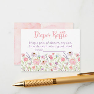 Roze Pastel Wildflower Baby shower Luier Raffle Informatiekaartje