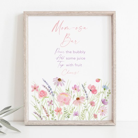 Roze Pastel Wildflower Baby shower Mimosa Bar Teke Poster