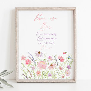 Roze Pastel Wildflower Baby shower Mimosa Bar Teke Poster