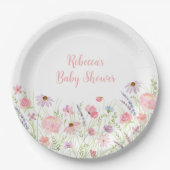 Roze Pastel Wildflower Baby shower Papieren Bordje (Voorkant)