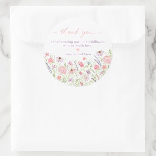 Roze Pastel Wildflower Baby shower Ronde Sticker (Tas)