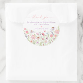 Roze Pastel Wildflower Baby shower Ronde Sticker