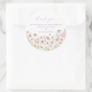 Roze Pastel Wildflower Baby shower Ronde Sticker