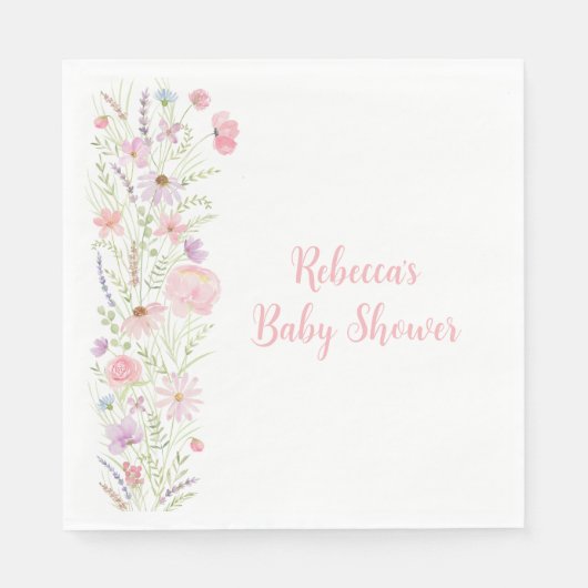 Roze Pastel Wildflower Baby shower Servet (Voorkant)
