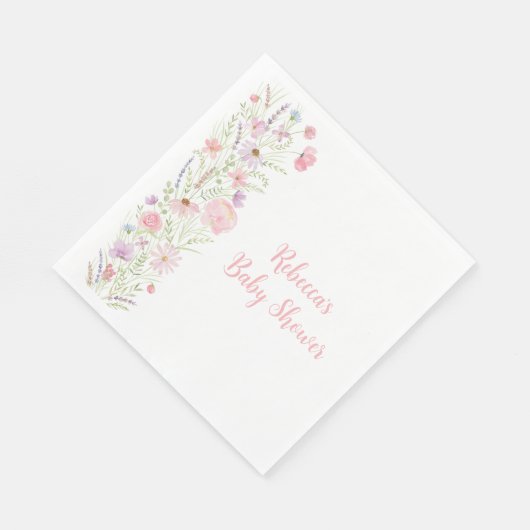 Roze Pastel Wildflower Baby shower Servet (Hoek)