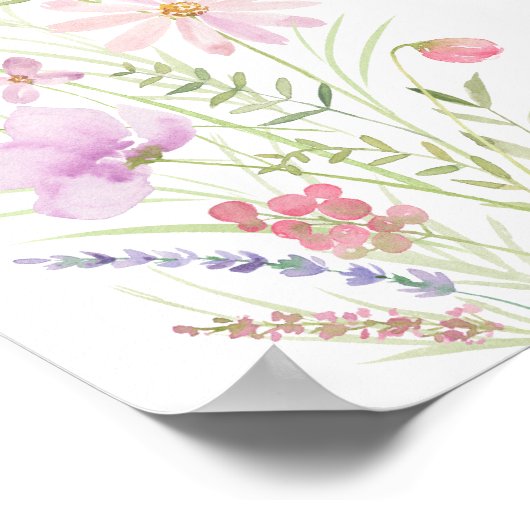 Roze Pastel Wildflower Baby shower Welkom Poster (Hoek)