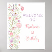 Roze Pastel Wildflower Baby shower Welkom Poster (Voorkant)