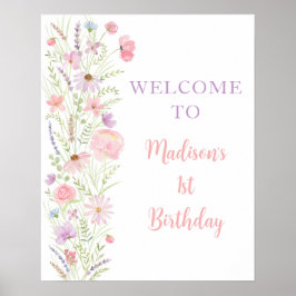 Roze Pastel Wildflower Baby shower Welkom Poster