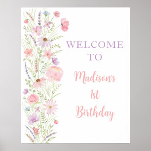 Roze Pastel Wildflower Baby shower Welkom Poster
