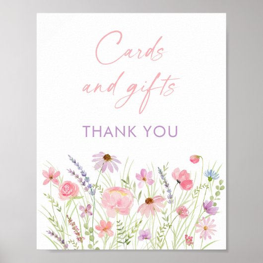 Roze Pastel Wildflower Kaarten en cadeaubordje Poster (Voorkant)