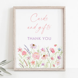 Roze Pastel Wildflower Kaarten en cadeaubordje Poster