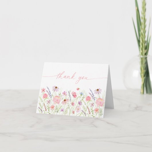 Roze Pastel Wildflower Meadow Baby shower Bedankkaart (Voorkant)