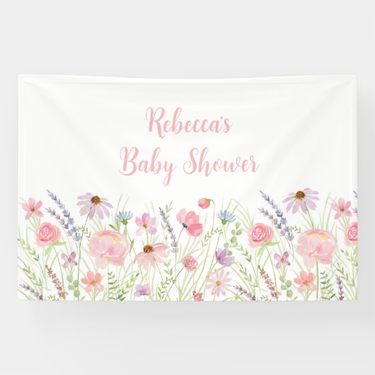 Roze Pastel Wildflower Meadow Baby shower Spandoek (Horizontaal)