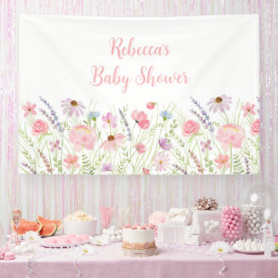 Roze Pastel Wildflower Meadow Baby shower Spandoek