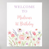 Roze Pastel Wildflower Meadow Baby shower Welkom Poster (Voorkant)