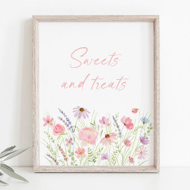 Roze Pastel Wildflower Sweets and Treats Teken Poster