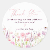 Roze Pastel Wildflower Verjaardag Ronde Sticker (Voorkant)