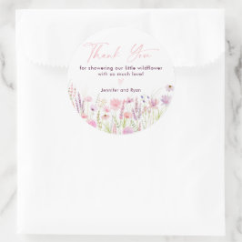 Roze Pastel Wildflower Verjaardag Ronde Sticker