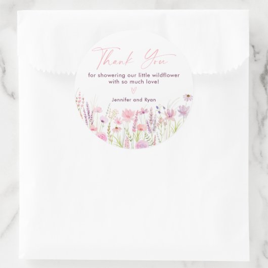 Roze Pastel Wildflower Verjaardag Ronde Sticker (Tas)