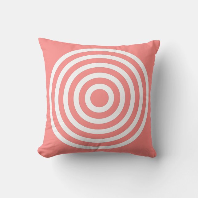 Roze Pastel & Witte Concentrische Cirkels Ontwerp Kussen (Voorkant)
