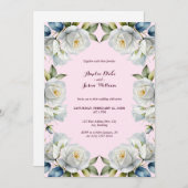 Roze Pastel Witte Roos Bloemen Grens Huwelijk Kaart (Voorkant / Achterkant)