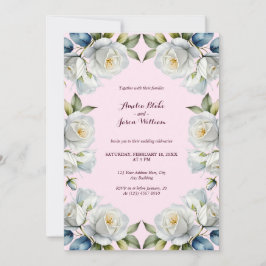 Roze Pastel Witte Roos Bloemen Grens Huwelijk Kaart