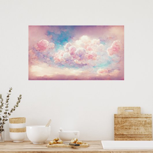 Roze Pastel Wolken Cloudscape Art Poster (Keuken)