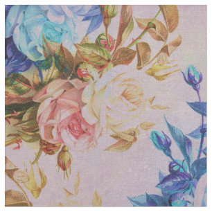 Roze pastelblauwe  rozen bloemen stof