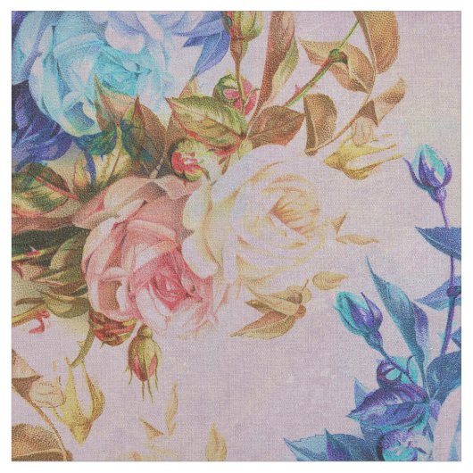 Roze pastelblauwe  rozen bloemen stof (Close Up)