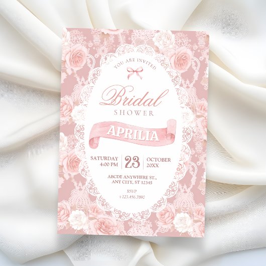 Roze pastelbloemen bruidsshower kaart