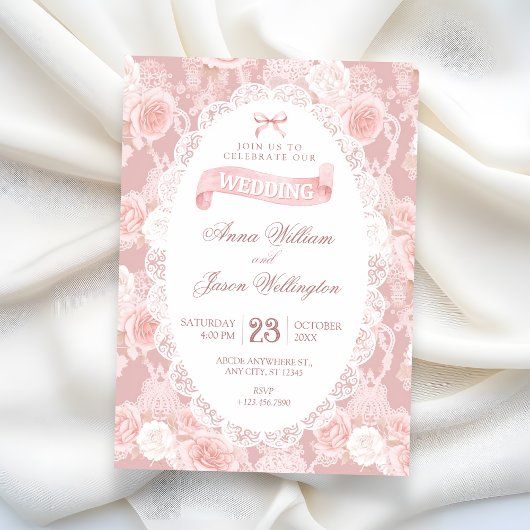 Roze pastelbloemen bruiloft kaart