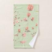 Roze pastelbloemen op zachte salie groene achtergr bad handdoek (Handdoek)