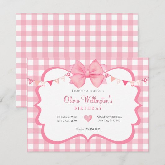 Roze pastelboog tartan verjaardag kaart (Voorkant / Achterkant)